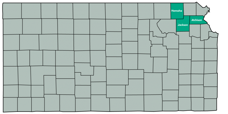 Other Organizations Kansas Map Featuring the following counties: Atchison, Jackson, Nemaha