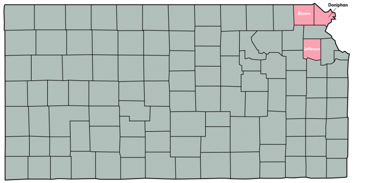 MO-KAN Development, Inc. Kansas Map Featuring the following counties: Atchison, Doniphan, Brown, Jackson, Jefferson, and Nemaha