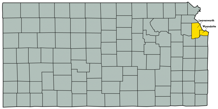 Multiple Organizations Kansas Map Featuring the following counties: Leavenworth and Wyandotte